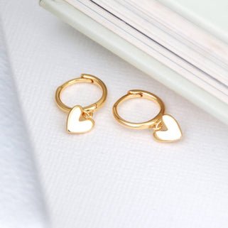 Sterling Silver Gold Vermeil Heart Drop Hoop Earrings