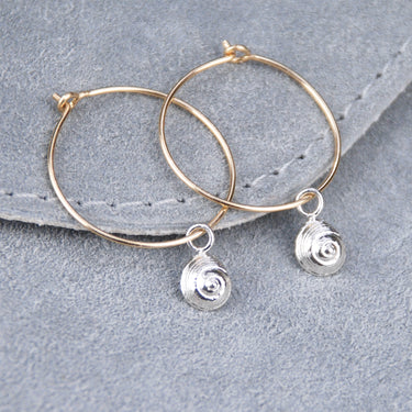 Sterling Silver and Gold Vermeil Spiral Shell Drop Hoop Earrings