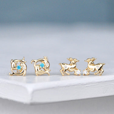 Sterling Silver Gold Vermeil Zodiac Stud Earrings