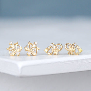 Sterling Silver Gold Vermeil Zodiac Stud Earrings