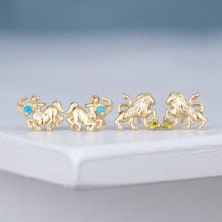 Sterling Silver Gold Vermeil Zodiac Stud Earrings