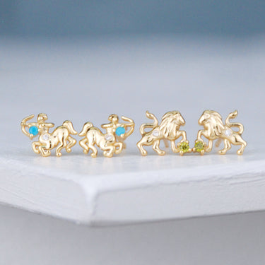 Sterling Silver Gold Vermeil Zodiac Stud Earrings