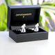Silver golf club cufflinks shown in black Penelopetom cufflinks box