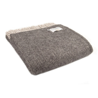 Herringbone Wool Throw Charcoal and Silver