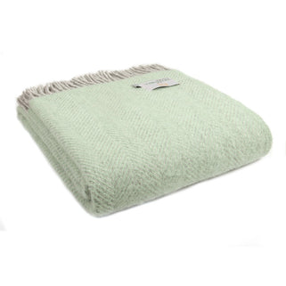 Herringbone Wool Throw Silver Grey and Laurel Green
