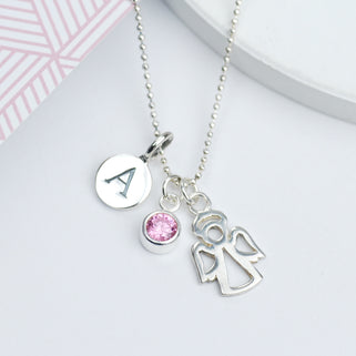Girl's Sterling Silver Personalised Guardian Angel Necklace