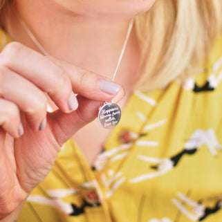 "Happiness blooms from within, love Lou" engraved necklace