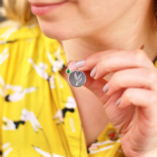 May Lily of the valley birth flower and birthstone engraved necklace