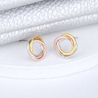 Sterling Silver Mixed Metal Love Knot Stud Earrings