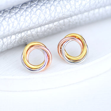 Sterling Silver Mixed Metal Love Knot Stud Earrings