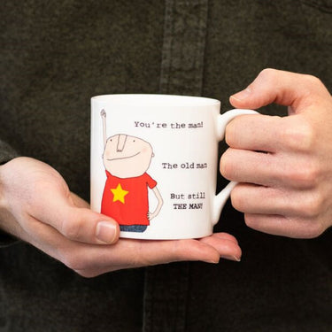 Old Man mug with man in red t-shirt with gold star