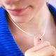  Sterling Silver Script Initial S and July Ruby Birthstone Necklace shown on model closeup