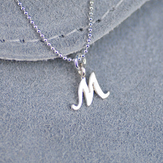 Sterling Silver Personalised M Script Initial Necklace Close Up