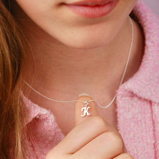 Girl's Sterling Silver Personalised Silver Script Initial Necklace