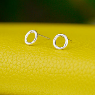 Mini Hammered Sterling Silver Circle Stud Earrings