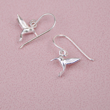 Sterling Silver Mini Hummingbird Drop Earrings