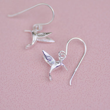 Sterling Silver Mini Hummingbird Drop Earrings