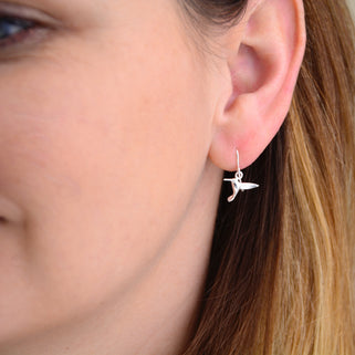 Sterling Silver Mini Hummingbird Drop Earrings