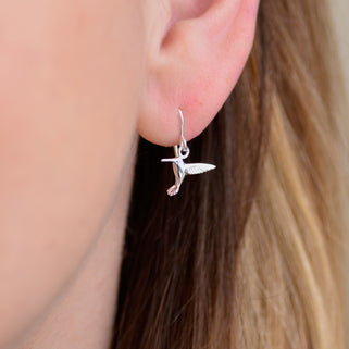 Sterling Silver Mini Hummingbird Drop Earrings