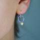 Tiny Sterling Silver Hoop and Gold Vermeil Heart Drop Earrings