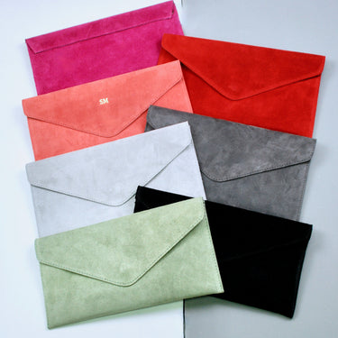 Monogram Suede Leather Envelope Clutch Bag