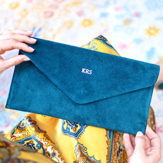 Bespoke Monogrammed Suede Envelope Clutch Personalized 