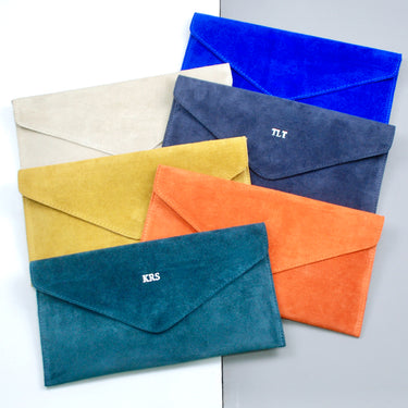 Monogram Suede Leather Envelope Clutch Bag