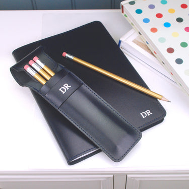 Monogram Leather A5 Notebook and Pencil Case Set