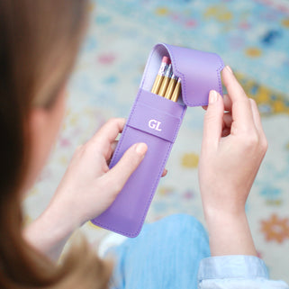 Monogram Leather Pencil Case with Pencils