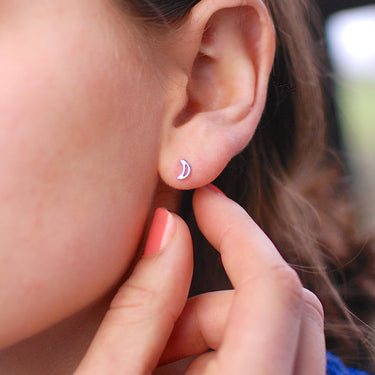 Sterling Silver Mini Open Crescent Moon Studs