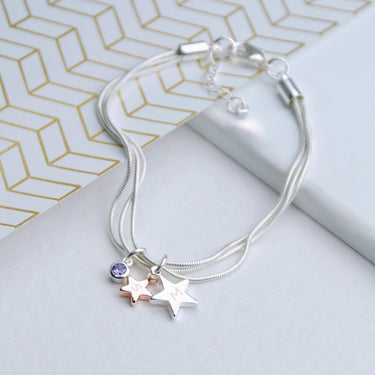 Personalised Birthstone Double Star Bracelet