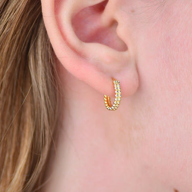 Gold Double Bead Hinged Mini Huggie Hoop Earrings