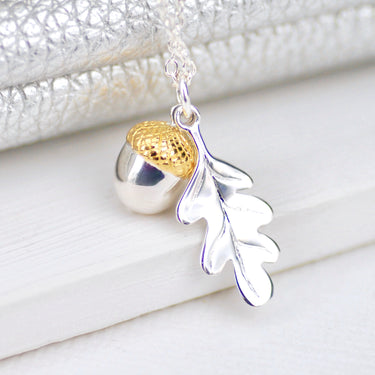 Personalised Sterling Silver and Gold Vermeil Oak Leaf and Acorn Necklace