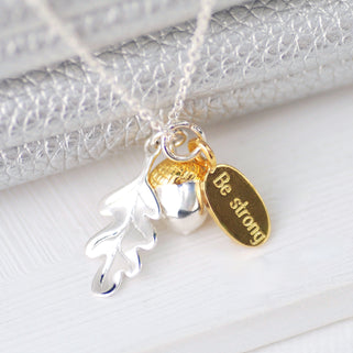 Personalised Sterling Silver and Gold Vermeil Oak Leaf and Acorn Necklace