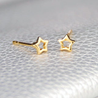 Gold Vermeil Sterling Silver Tiny Open Star Stud Earrings