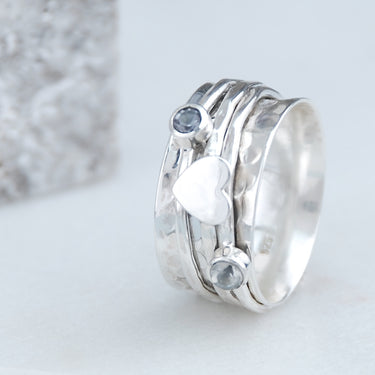 Cherish Sterling Silver Heart and Gemstone Spinning Ring.