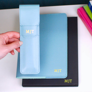 Monogram Leather A5 Notebook and Pencil Case Set