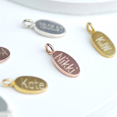 Silver, Rose Gold or Gold Oval Disc Engraved Charm