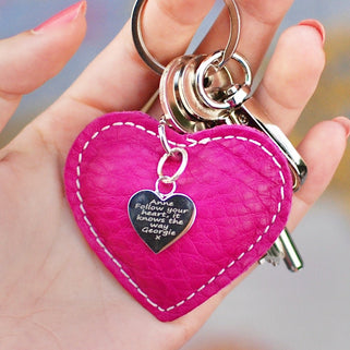Personalised Leather Heart Charm Keyring