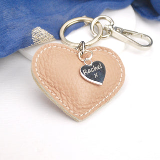 Personalised Leather Heart Charm Keyring