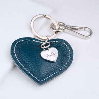 Personalised Leather Heart Charm Keyring