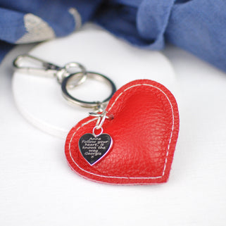 Personalised Leather Heart Charm Keyring