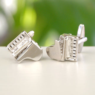 Grand Piano shaped Cufflinks shown in close up shot