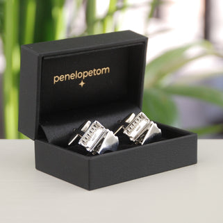 Grand Piano shaped Cufflinks in black Penelopetom cufflinks box