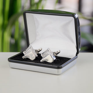Grand Piano shaped Cufflinks in silver chrome Penelopetom cufflinks box