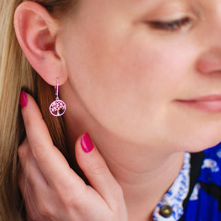 Sterling Silver and Rose Gold Vermeil Tree of Life Drop Earrings