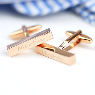 Personalised Rose Gold Coloured Tie Slide and Bar Cufflinks Set