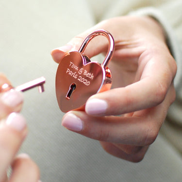Rose gold lovers padlock and key with 