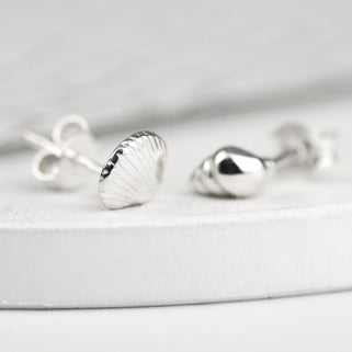 Sterling Silver Mismatched Shells Stud Earrings