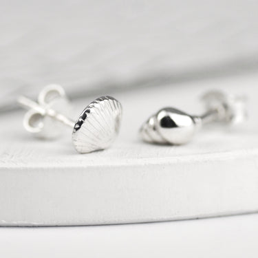 Sterling Silver Mismatched Shells Stud Earrings